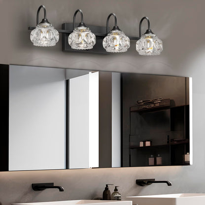 DIKAIDA 4-Light Bathroom Vanity Light Fixtures, Matte Black Modern Vanity Lights with Crystal Glass Shade, Over Mirror Modern Wall Lights for Kitchen Dinning Room Bedroom Balcony Hallway