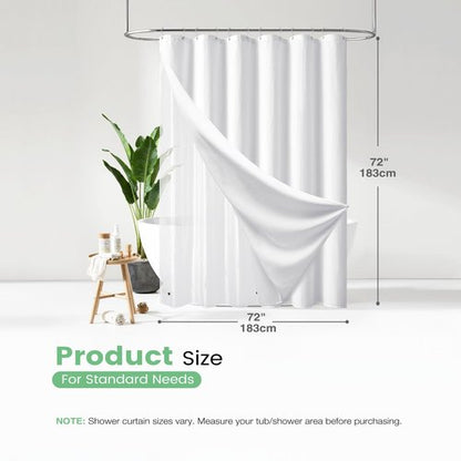 Dynamene White Shower Curtain and Liner Set, Waffle Weave Fabric, Waterproof Clear Liner, 256GSM Heavy Duty Weighted Hotel Luxury Cloth Shower Curtains for Bathroom with 12 Plastic Hooks, 72Wx72H