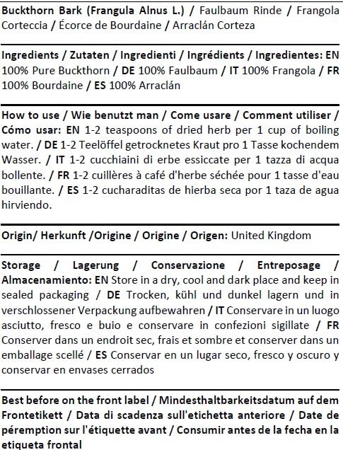 Herba Organica Buckthorn Bark - Frangula Alnus L - Herbal Tea (50g)