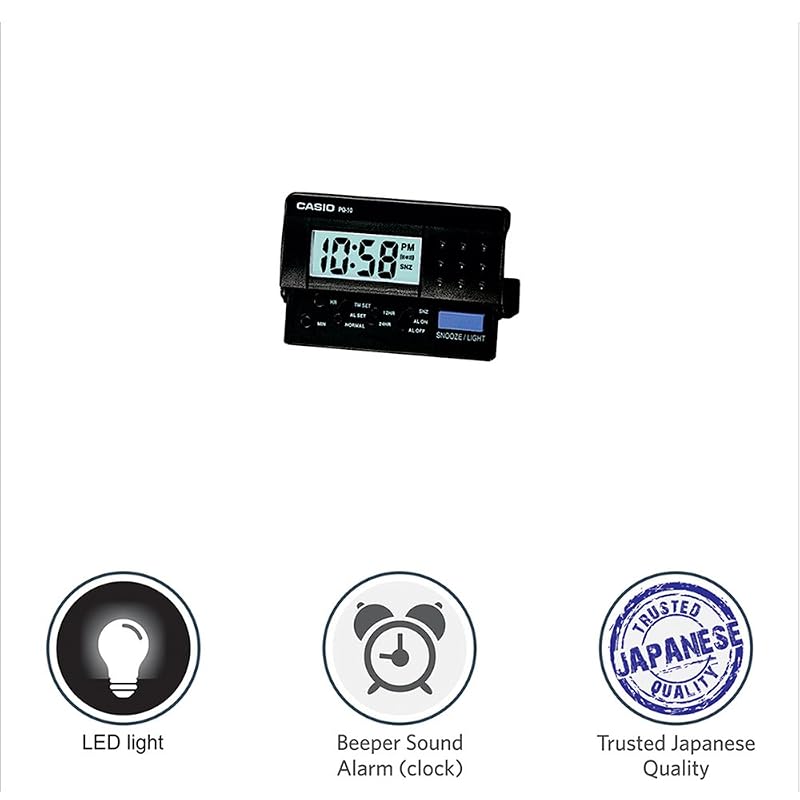 Casio PQ-10-1R Resin Digital Desk Clock, Black (8 x 6.2 x 2.6 cm)