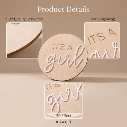 Wooden Baby Announcement Sign Set - 3pcs Hello World Its a Boy Its a Girl Basswood