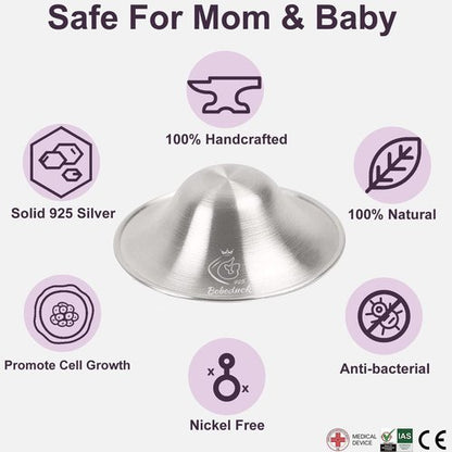 Boboduck The Original Silver Nursing Cups - Nipple Shields for Nursing Newborn, Newborn Breastfeeding Must Haves for Soothe and Protect Your Nursing Nipples - 925 Silver (X-L Size)