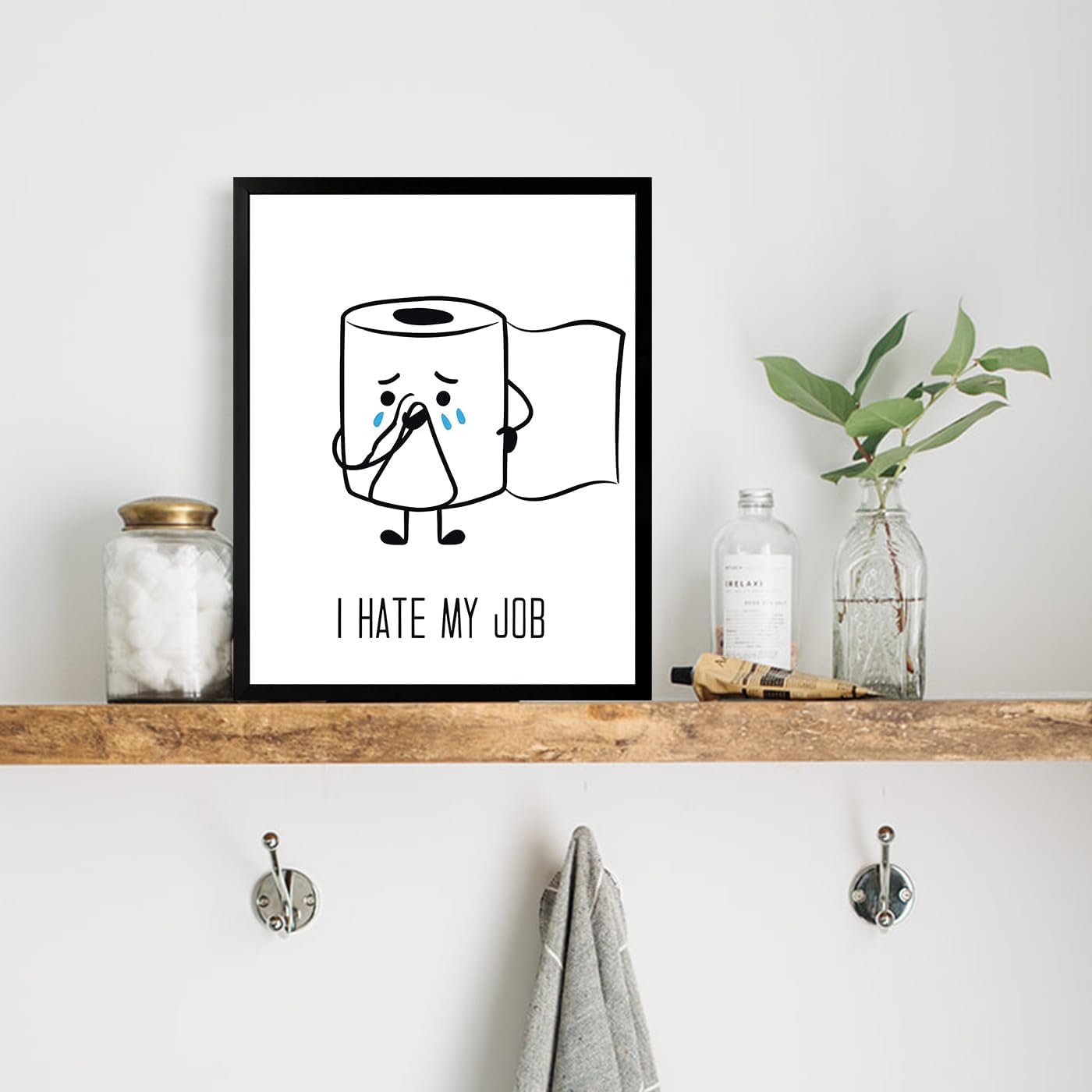 Ovdang Funny Toilet Paper Art | Black & White Framed Canvas Print for Modern Bathrooms