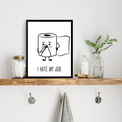Ovdang Funny Toilet Paper Art | Black & White Framed Canvas Print for Modern Bathrooms