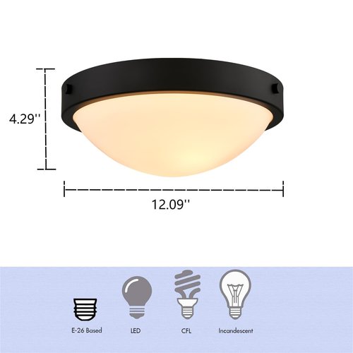 DEYNITE Black Flush Mount Ceiling Light Milk Glass Shade Ceiling Light Fixture Farmhouse 2-Light Modern Black Glass Flush Mount Light for Hallway Kitchen Bedroom Foyer