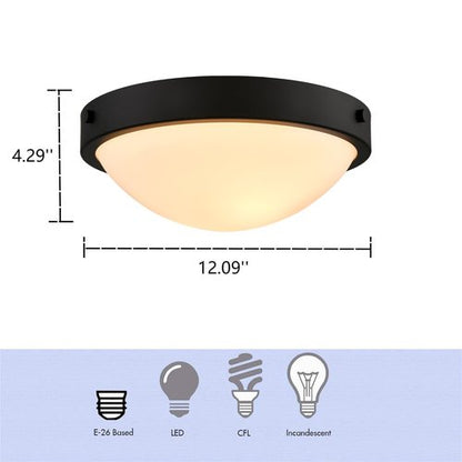 DEYNITE Black Flush Mount Ceiling Light Milk Glass Shade Ceiling Light Fixture Farmhouse 2-Light Modern Black Glass Flush Mount Light for Hallway Kitchen Bedroom Foyer