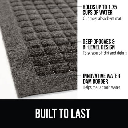 GORILLA GRIP® Ultra Absorbent Front Door Mat - Traps Dirt & Moisture, 29x17 Charcoal, Stain & Fade Resistant