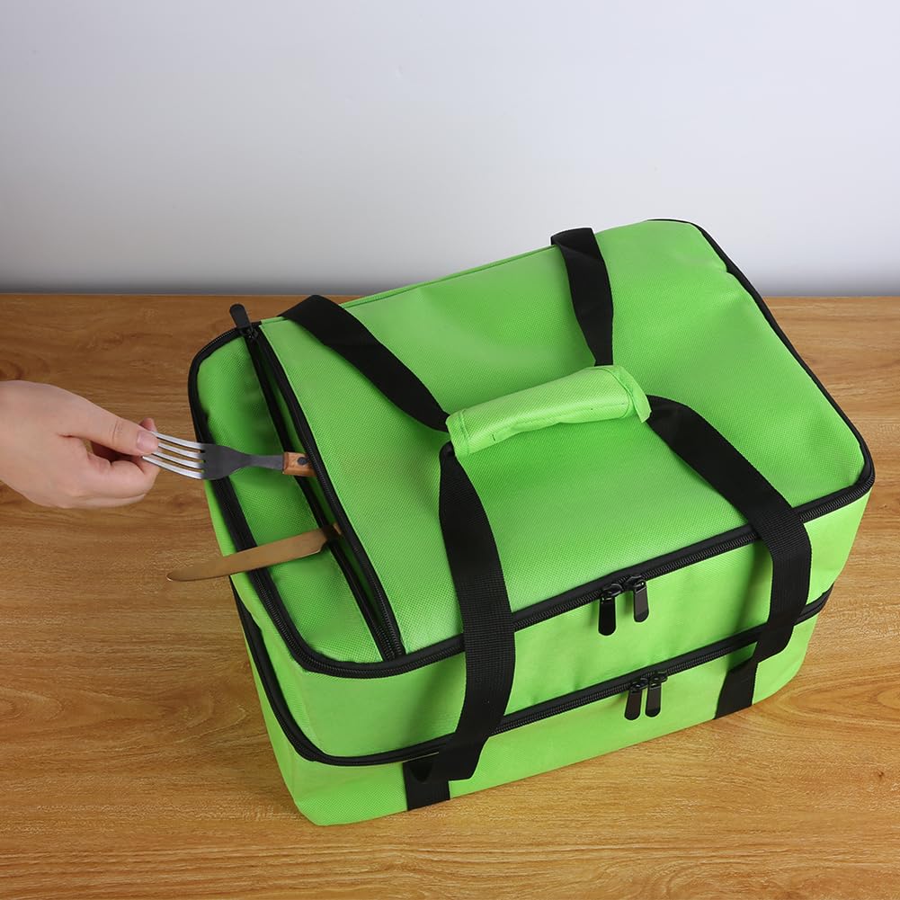 Bodaon Insulated Double Casserole Carrier Bag, Fits 9x13 and 11x15 Inch Baking Dish with Lid, Casserole Carriers for Hot or Cold Food for Transport (Green)