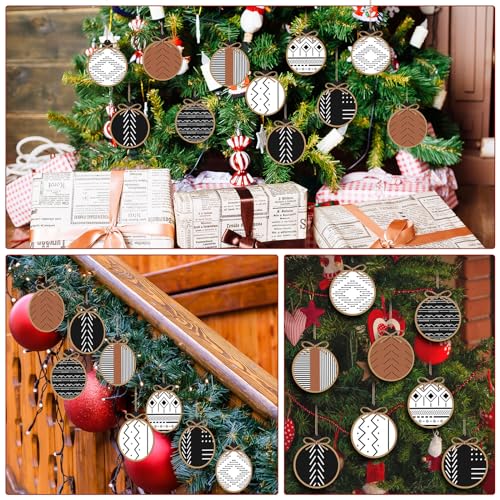 Gerrii 24 Pack Boho Christmas Wooden Ornament Aztec Style Holiday Decor