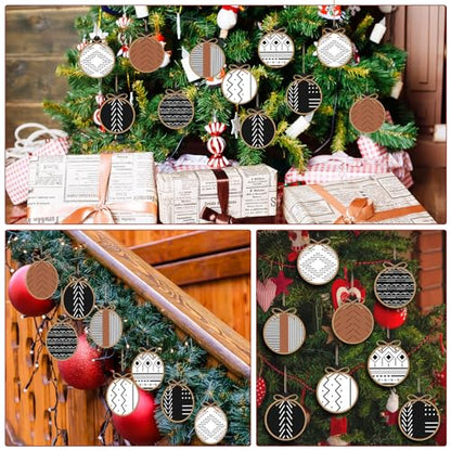 Gerrii 24 Pack Boho Christmas Wooden Ornament Aztec Style Holiday Decor