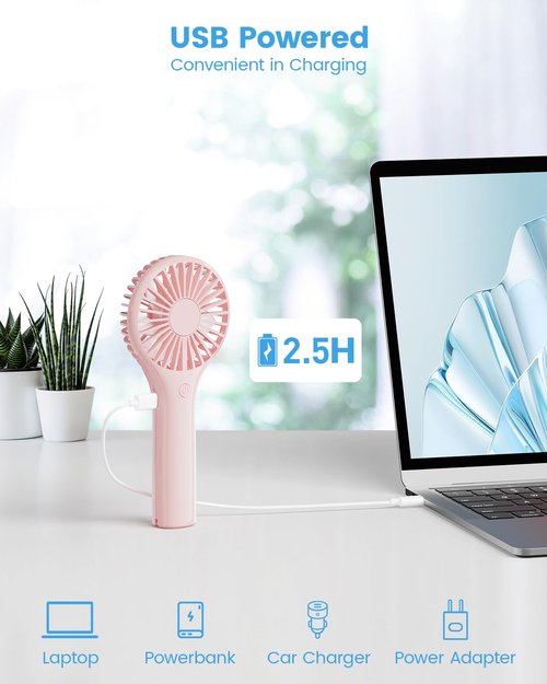 Edvision Portable Mini Fan - Powerful Personal Handheld Fan with 3 Speeds, Cute and Small, USB Rechargeable for Travel/Lash/Makeup/Outdoor/Home, Pink