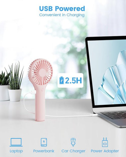 Edvision Portable Mini Fan - Powerful Personal Handheld Fan with 3 Speeds, Cute and Small, USB Rechargeable for Travel/Lash/Makeup/Outdoor/Home, Pink