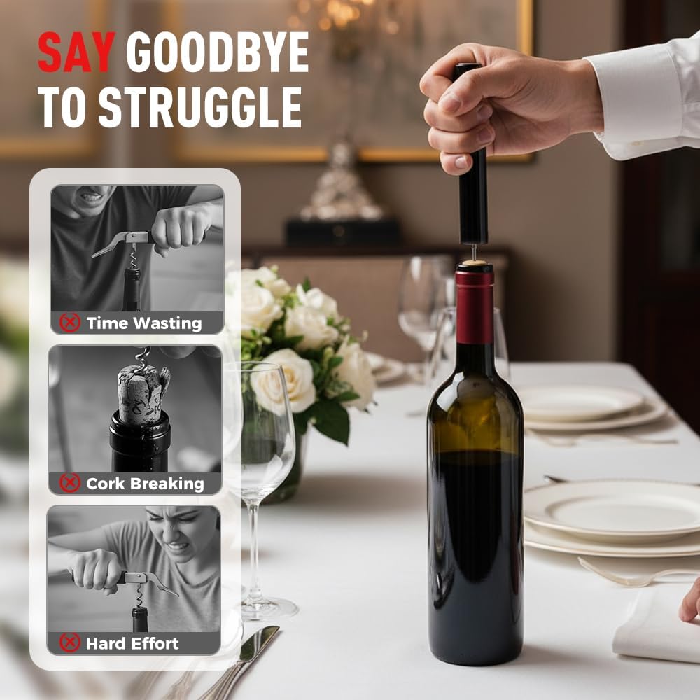 Wine Bottle Opener, Pocket Air Pressure Pump Wine Bottle Opener, Portable Wines Cork Open Bottles Tool, Mini Travel Corkscrew Quick Bottles Opening for Home Restaurant Party (Red)