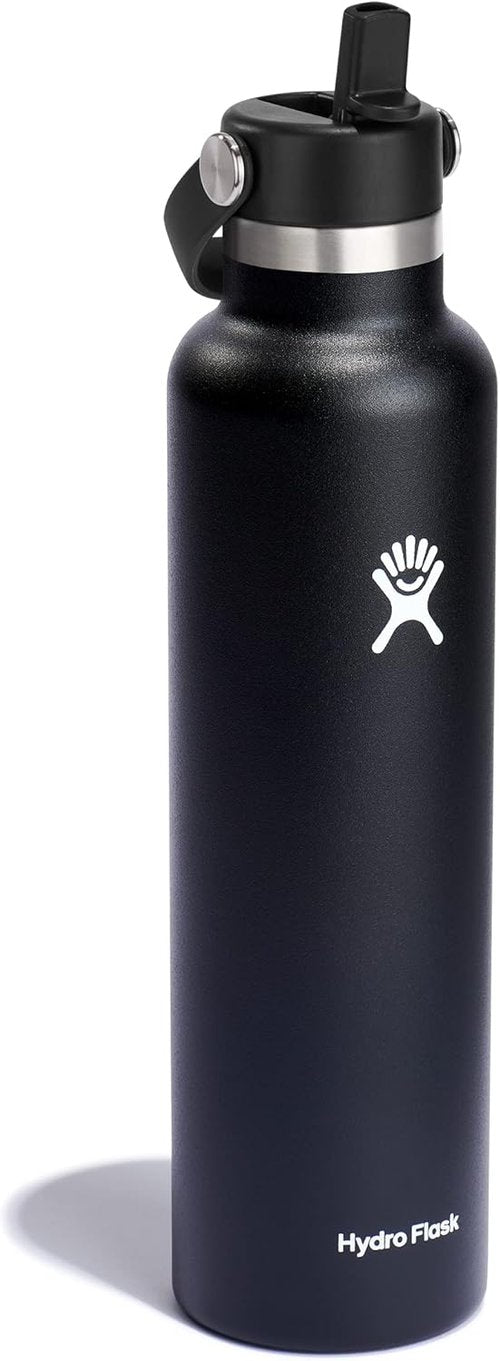 Hydro Flask Water Bottle - Insulated Stainless Steel - Leakproof Straw Lid, 24 Oz Black
