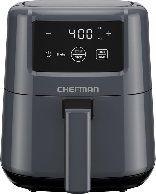 CHEFMAN 2 Qt Mini Air Fryer - Digital Compact Design with Nonstick Basket & Timer | Quick Meals in Grey