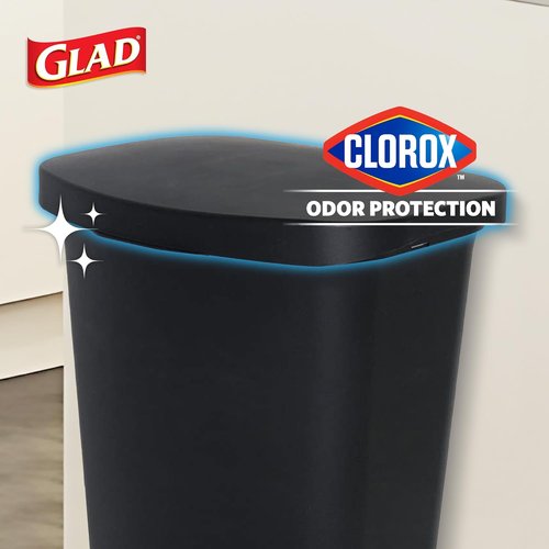 Glad 13 Gallon Trash Can - Odor-Proof Kitchen Waste Bin with Step-On Pedal & Bag Rings | Black