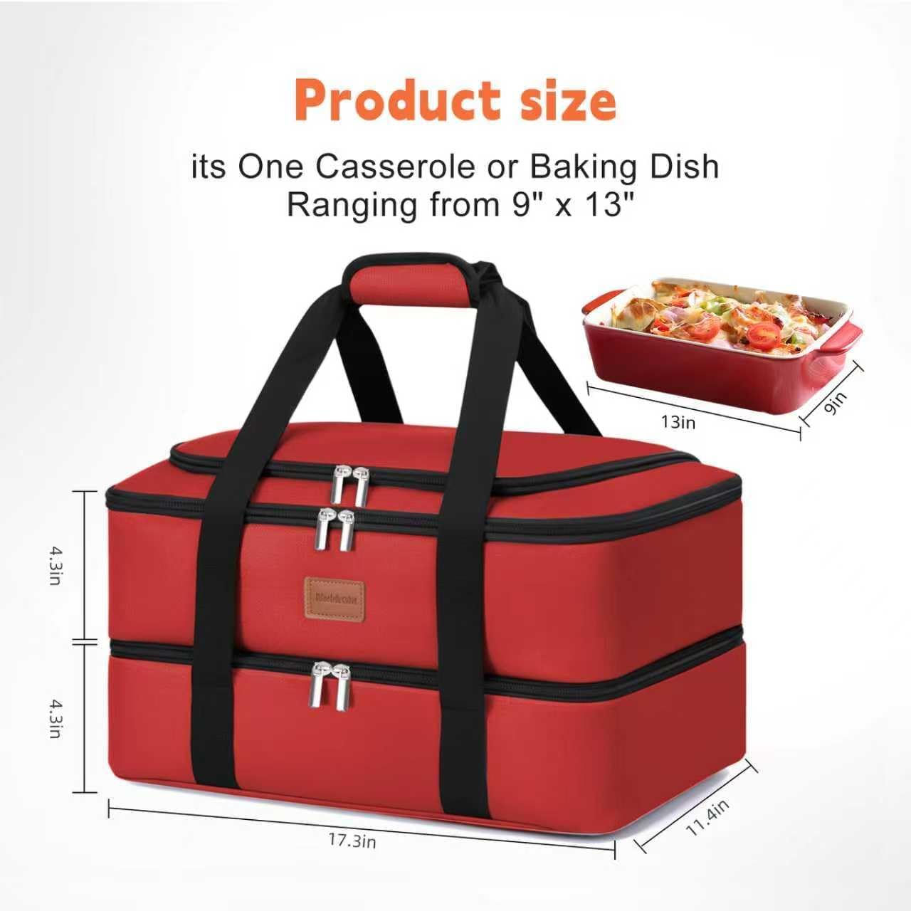 Skiennix Insulated Casserole Carrier - Double Decker Thermal Bag for Hot or Cold Food | Portable & Leakproof (Red)