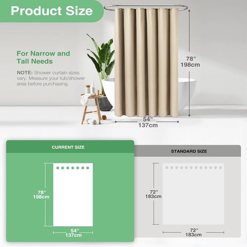 Dynamene Stall Fabric Shower Curtain - 54x78 inch Long Waffle Weave Weighted Thick Cloth Shower Curtains for Bathroom,Neutral Heavy Duty Hotel Spa Luxury Bath Curtain Set with 10 Hooks, Beige/Khaki