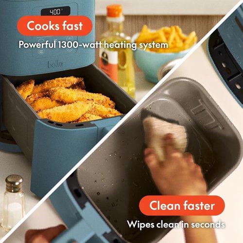 Bella 4Qt Slim Air Fryer - Compact Kitchenware with Adjustable Temp & 6 Cooking Presets | Surf Color