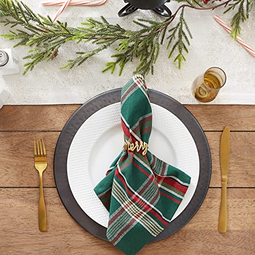 Christmas Cloth Napkin Set 18x18 Inches - Dark Green Plaid, 6 Pack