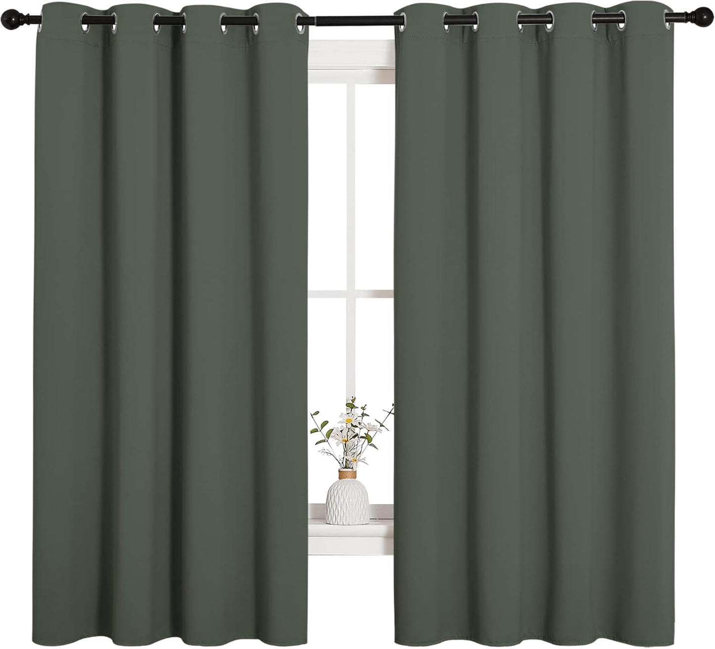 NICETOWN Thermal Insulated Blackout Curtains - Room Darkening Grommet Drapes, Dark Mallard, Set of 2 (55x68")