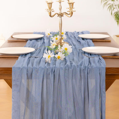 Socomi Cheesecloth Table Runner - Dusty Blue Boho Rustic Design | 120 Inch for Weddings & Events