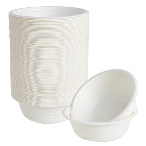 ECOLipak 150 Pack 12 oz Paper Bowls Disposable, Heavy-Duty Biodegradable Compostable Bowls Made of Natural Sugarcane Bagasse, Suitable for Salad, Dessert, Milk, Cereals