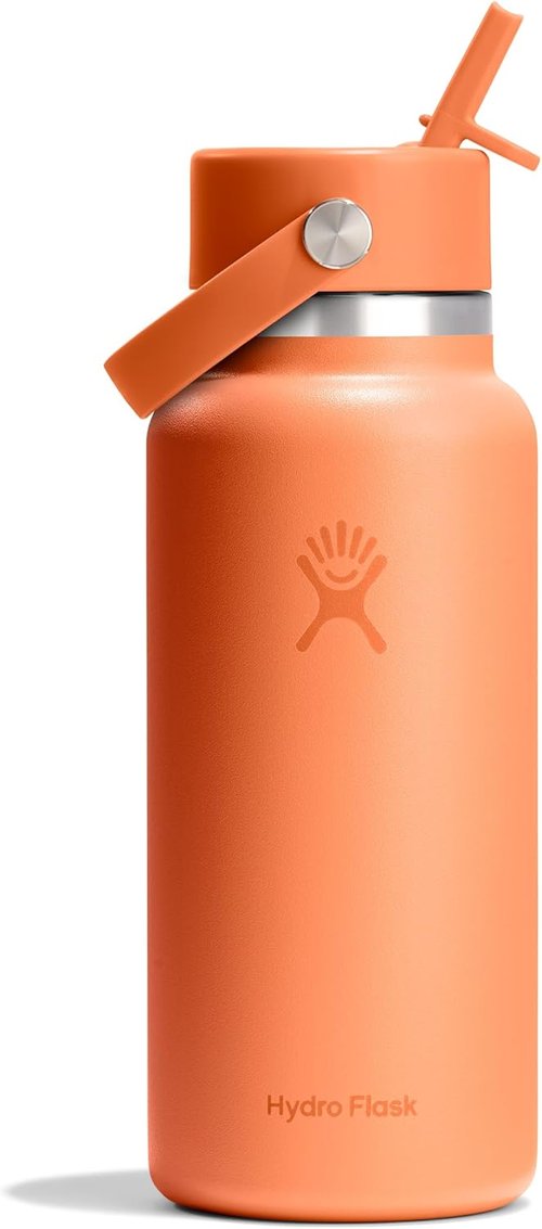 Hydro Flask Water Bottle - Insulated Stainless Steel with Wide Mouth Flex Straw Lid - 32 Oz Nectar Orange