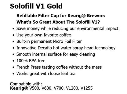 Solofill V1 GOLD CUP 24K Plated Refillable Filter Cup for Coffee Pod