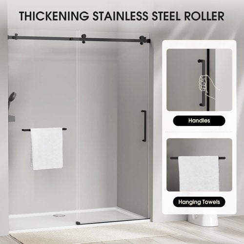 Frameless Glass Shower Door - 5/16'' Sliding Bathroom Door | 56-60 in. W, 75 in. H, Matte Black