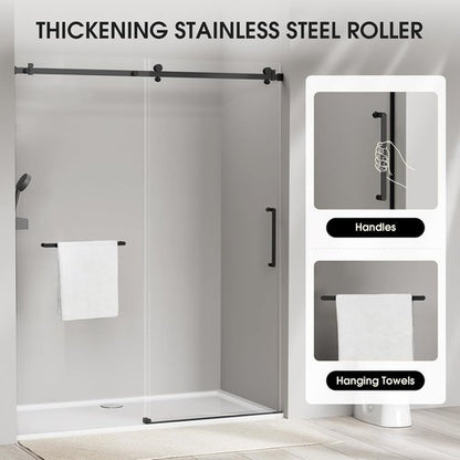 Frameless Glass Shower Door - 5/16'' Sliding Bathroom Door | 56-60 in. W, 75 in. H, Matte Black