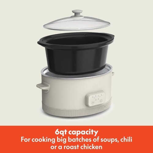 Bella 6.0 Qt Programmable Slow Cooker - Ceramic Nonstick, Adjustable Temp & Cooking Times, Oatmilk