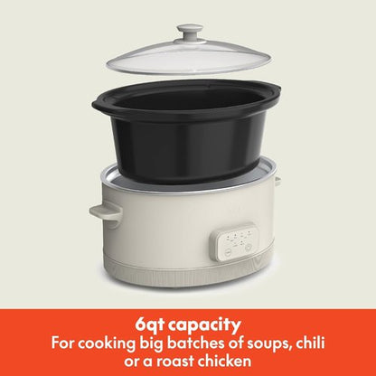 Bella 6.0 Qt Programmable Slow Cooker - Ceramic Nonstick, Adjustable Temp & Cooking Times, Oatmilk