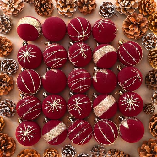 Namalu Red Velvet Glitter Christmas Balls Set - Shatterproof Holiday Ornaments