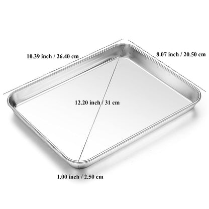 Baking Sheet, Yododo Stainless Steel Baking Pans Tray Cookie Sheet Toaster Oven Tray Pan Cookie Pan, Non Toxic & Healthy, Superior Mirror Finish & Rust Free, Easy Clean & Dishwasher Safe - 10.4 inch