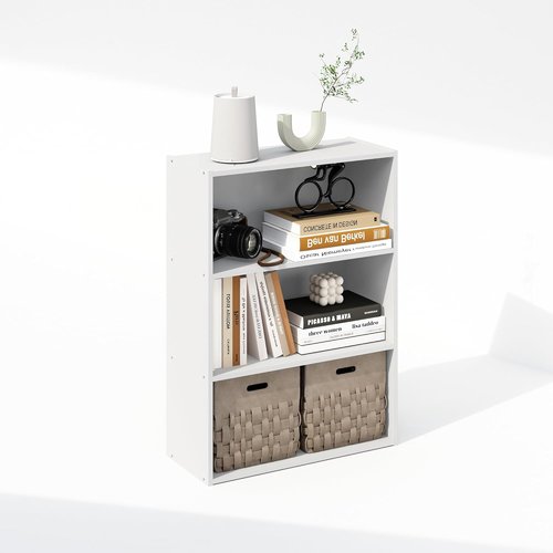Furinno 3-Tier Bookshelf - Simple Storage Solution for Living Room, Bedroom & Home Office | Plain White, 9.7 x 23.7 x 31.5