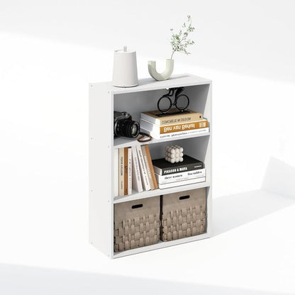 Furinno 3-Tier Bookshelf - Simple Storage Solution for Living Room, Bedroom & Home Office | Plain White, 9.7 x 23.7 x 31.5