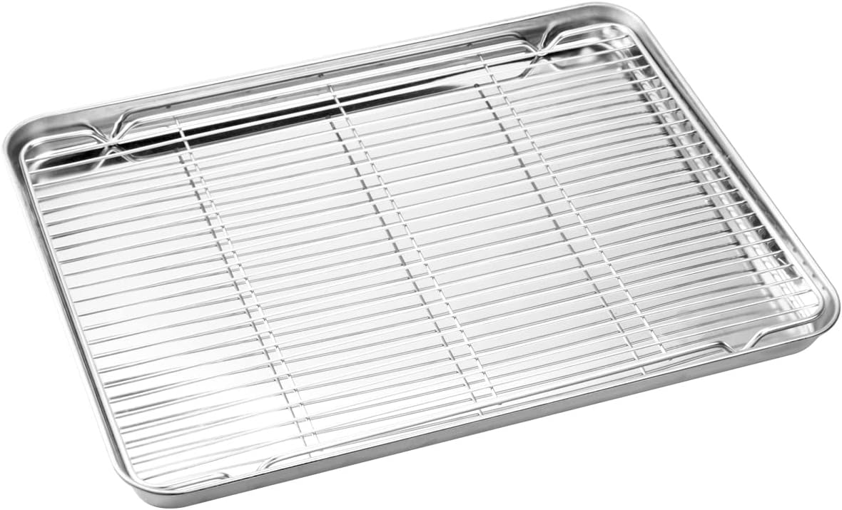 Wildone Baking Sheet & Rack Set - Stainless Steel Cookie Pan with Cooling Rack | 16 x 12 Inch, Non-Toxic & Heavy Duty