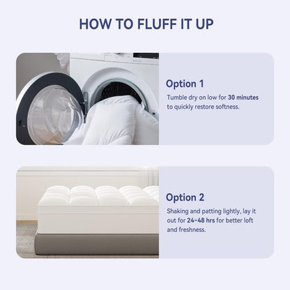 ELEMUSE Queen Mattress Topper - Extra Thick Plush Pillowtop for Back Pain Relief | Deep Pocket Design