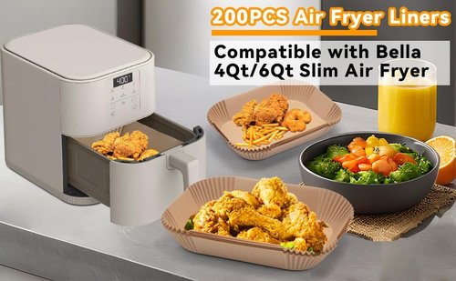 Bella Parchment Paper | 200 Pcs Air Fryer Liners for 4Qt & 6Qt Slim Air Fryers - Non-Stick & Easy Clean