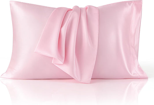 Bedsure King Size Satin Pillowcase Set - Pink Silky Pillow Cases for Hair & Skin, 20x36 Inches, 2-Pack