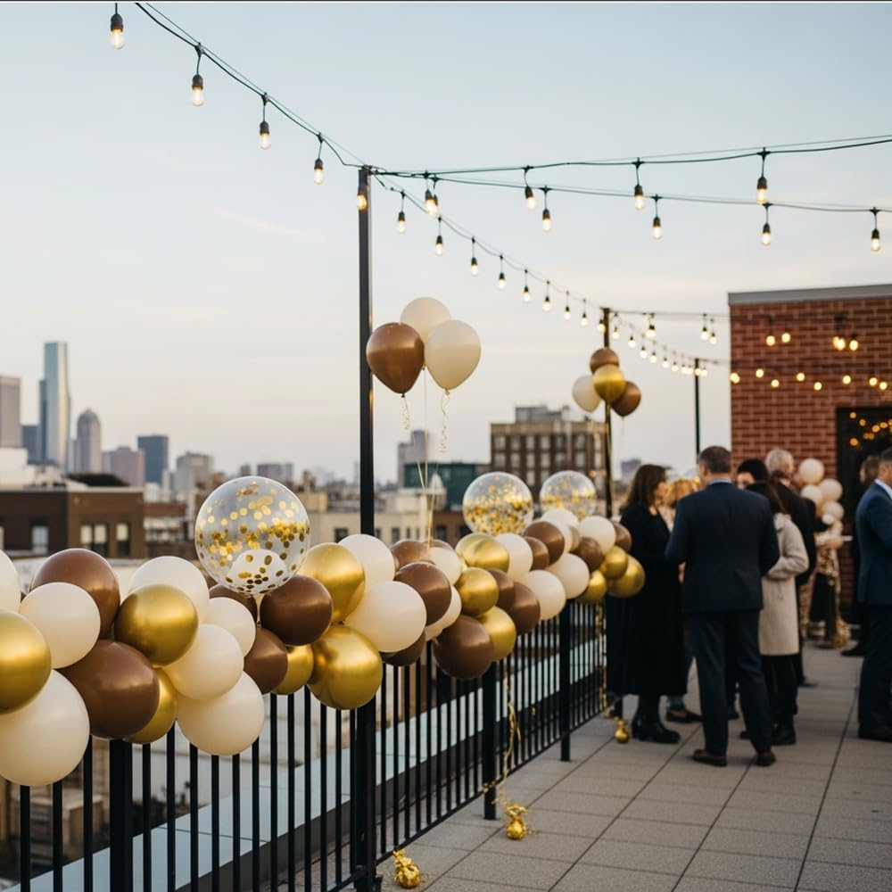 Brown & Gold Balloons | 12-Inch Light Sand White Confetti for Bridal Shower & Birthday Decor