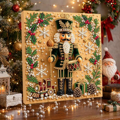 Pearl Painting Kit Nutcracker Green Christmas DIY Craft - 7.87in Stretched Canvas