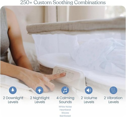 HALO BassiNest Luxe Swivel Sleeper - 360° Rotating Baby Bassinet with Vibrations & White Noise, Dove Grey Tweed