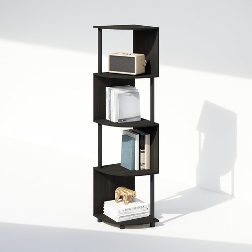 Furinno 4-Tier Bookshelf - Zigzag Corner Design | Espresso/Black | Perfect for Living Room, Bedroom, Home Office