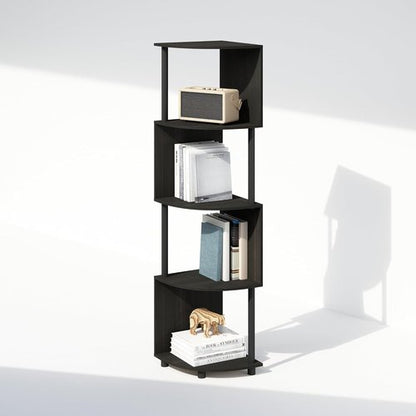 Furinno 4-Tier Bookshelf - Zigzag Corner Design | Espresso/Black | Perfect for Living Room, Bedroom, Home Office