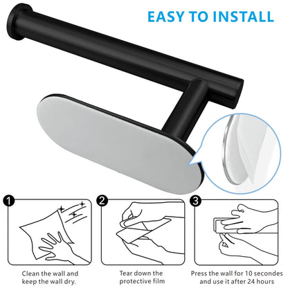 Toilet Paper Holder Self Adhesive, Eolax Toilet Roll Holder no Drilling for Bathroom Washroom, Tissue Roll Holders Wall Mount, Stainless Steel (Black)