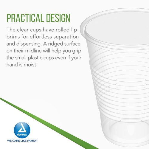 Dynarex Disposable Clear Drinking Cups - Single Use Plastic Cups for Office, Hospital, Clinic - Beverage Containers with Rolled Rim, Ribbed Center - 7oz, Bulk Supplies Box of 100
