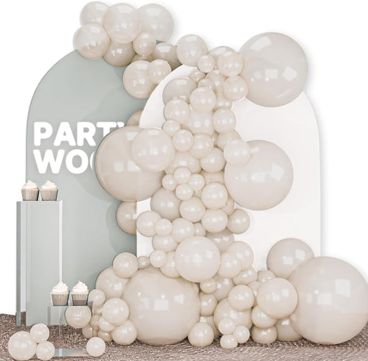 PartyWoo Pearl Beige Balloons - 140-Piece Set in Various Sizes for Elegant Wedding & Party Decor | Off-White, Sand, Cream, Ivory