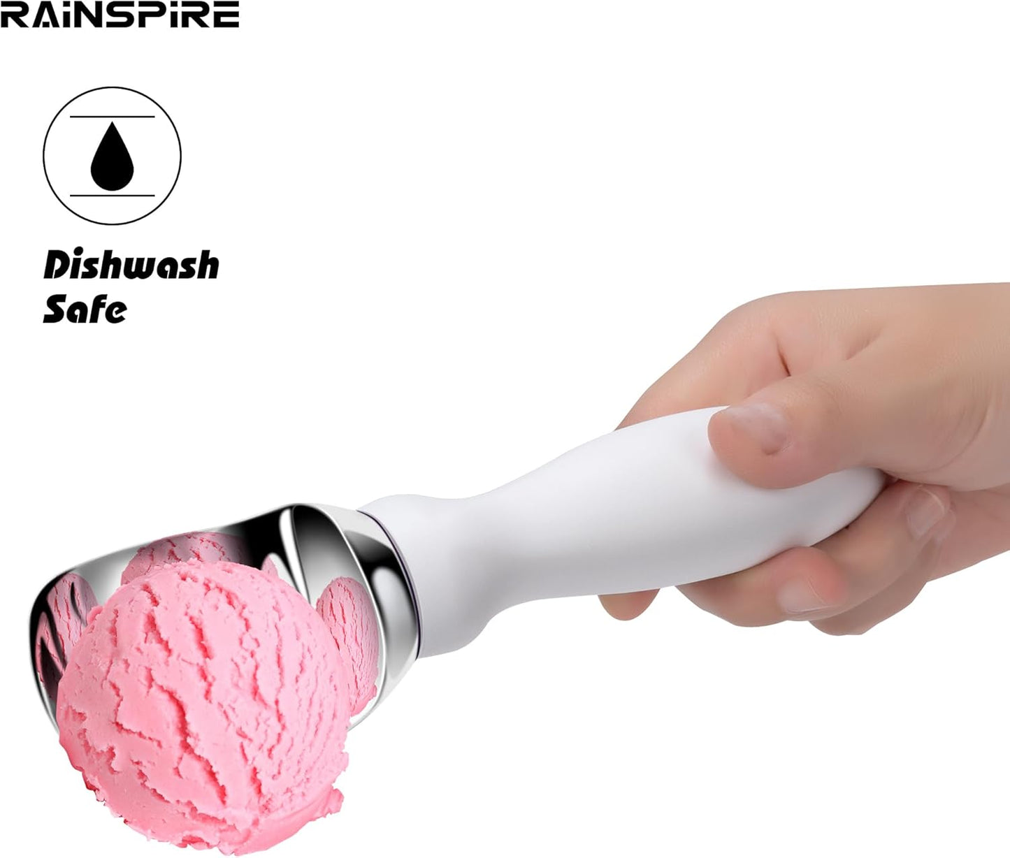 Rainspire Ice Cream Scoop - Heavy Duty Stainless Steel with Comfortable Handle | Perfect for Gelato, Sorbet, and Cookie Dough